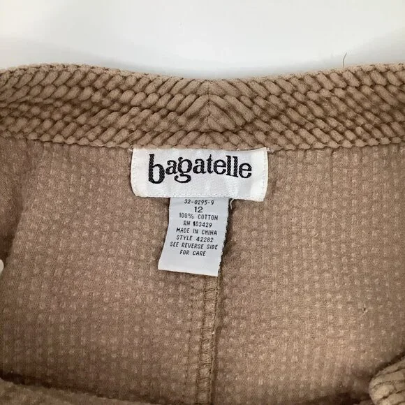 Vintage Tan Corduroy Button-Accent Mini Skirt Size 12 Bagatelle Preppy Skater - Picture 6 of 7